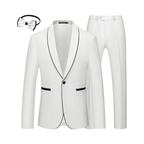 Mens 2 Pieces Tuxedo Shawl Lapel Slim Fit One Button Color Clashing Design Suit Wedding Blazer Jacket and Pants Set